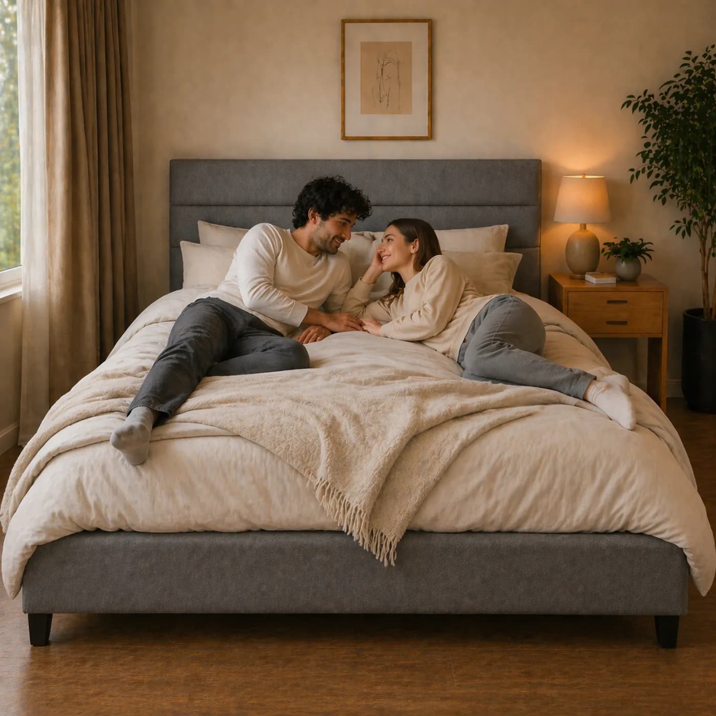 Casal a descansar sobre o colchão Luxury